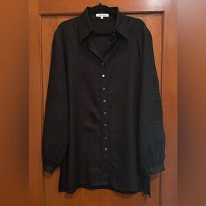 Anne Fontaine Linen Blend Long Sleeve Tunic Black Size 46 (US Size 14)
